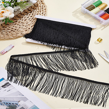 5M Polyester Tassel Fringe Trimming, Clothes Decoration, Costume Accessories, Black, 100x1mm