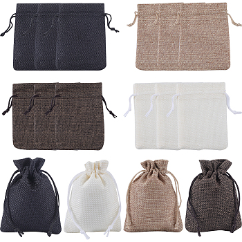 4 Colors Polyester Imitation Burlap Packing Pouches Drawstring Bags, for Christmas, Wedding Party and DIY Craft Packing, Mixed Color, 12x9cm, 5pcs/color, 20pcs/set