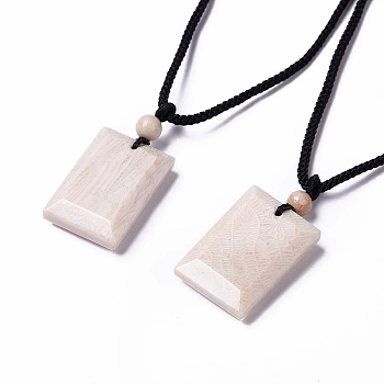 Dyed Natural Fossil Coral Rectangle Pendant Necklace for Women, Old Lace, 25.98 inch(66cm)