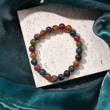 Natural Tourmaline Beaded Stretch Bracelets for Women Men, Inner Diameter: 2-1/8 inch(5.5cm)