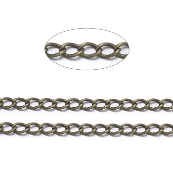 Brass Twisted Chains, Curb Chains, Soldered, with Spool, Lead Free & Nickel Free & Cadmium Free, Antique Bronze, 4x3x0.45mm, about 301.83 Feet(92m)/roll