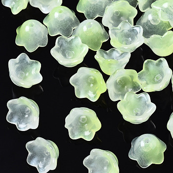 Transparent Two Tone Spray Painted Glass Beads, Flower, Green Yellow, 7x11.5x11.5mm, Hole: 1.2mm