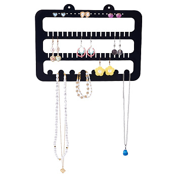 Acrylic Wall Mounted Earring Display Stands, Jewelry Hanging Organizer Holder for Earring Storage, Home Decorations, Rectangle, Black, 20.5x28x0.25cm, Hole: 2.5mm and 5mm