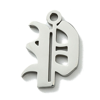 201 Stainless Steel Pendants, Stainless Steel Color, Old Initial Letters Charms, Letter P, 19x14x1.6mm, Hole: 1.8mm