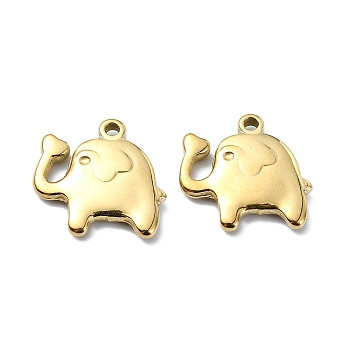 304 Stainless Steel Pendants, Elephant Charm, Real 14K Gold Plated, 17x18x3mm, Hole: 1.6mm