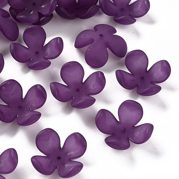 Frosted Acrylic Bead Caps, 4-Petal, Flower, Dark Orchid, 27x27x11mm, Hole: 1.8mm, about 276pcs/500g