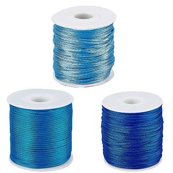 SUPERFINDINGS 3 rolls 3 colors Nylon Thread, Rattail Satin Cord, Blue, 1.5mm, about 38.27 yards(35m)/roll, 1roll/color