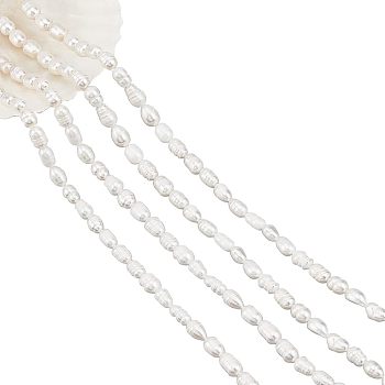 2 Strands Grade B Natural Cultured Freshwater Pearl Beads Strands, with Screw Thread, Rice, Creamy White, 7~8mm, Hole: 0.8mm, about 38pcs/strand, 13.77 inch~14.17 inch