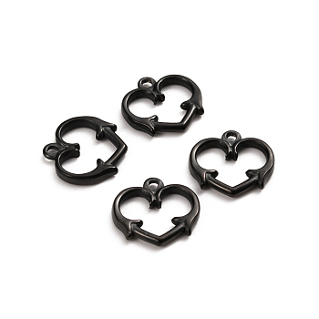 304 Stainless Steel Toggle Clasps Parts, Heart, Electrophoresis Black, 15x15.5x2mm, Hole: 1.6mm