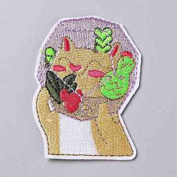 Computerized Embroidery Cloth Iron on/Sew on Patches, Costume Accessories, Appliques, Cat, Colorful, 66x49x1.8mm