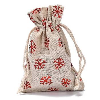 Cotton Gift Packing Pouches Drawstring Bags, for Christmas Valentine Birthday Wedding Party Candy Wrapping, Red, Snowflake Pattern, 14.3x10cm