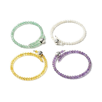 Reiki Crystal Natural Mixed Stone Beads Bangle for Girl Women, Yin Yang Tibetan Style Alloy European Beads Bracelets, Inner Diameter: 2-1/8 inch(5.3~5.5cm)