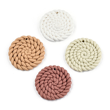 Handmade Polymer Clay Pendants, Braided Flat Round, Mixed Color, 31~32.5x4~4.5mm, Hole: 1.6mm