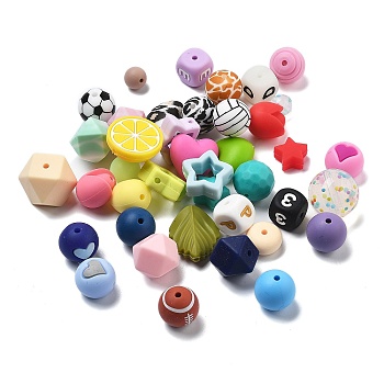 Silicone Beads, DIY Nursing Necklaces Making, Chewing Pendants for Teethers, Faceted, Mixed Shapes, Mixed Color, 8~24x8~21.5x6~12mm, Hole: 2mm