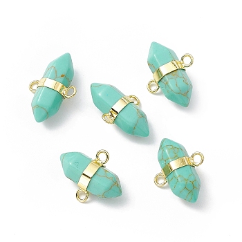 Synthetic Turquoise Double Terminal Pointed Connector Charms, Faceted Bullet Links, with Rack Plating Gloden Tone Brass Findings, Cadmium Free & Lead Free, 19x15.5x9mm, Hole: 2mm