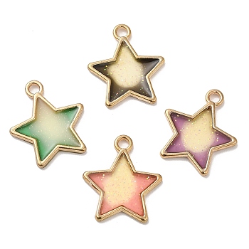 Rack Plating Alloy Epoxy Resin Pendants, Glitter Star Charms, Long-Lasting Plated, Cadmium Free & Nickel Free & Lead Free, Golden, Mixed Color, 18.5x16x1.7mm, Hole: 1.8mm