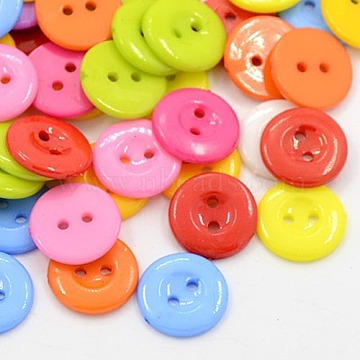 Acrylic Sewing Buttons for Costume Design, Plastic Buttons, 2-Hole, Dyed, Flat Round, Mixed Color, 15x2mm, Hole: 1mm(X-BUTT-E087-B-M)