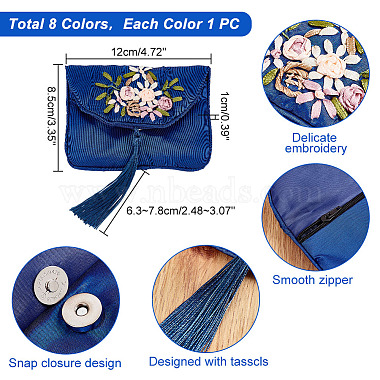 Hobbiesay 8pcs 8 couleurs pochettes zippées en tissu à broder(ABAG-HY0001-04)-2