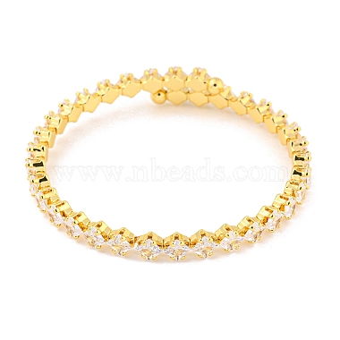 Rack Plating Brass Pave Clear Cubic Zirconia Rhombus Open Cuff Bangles(BJEW-B110-02G)-2