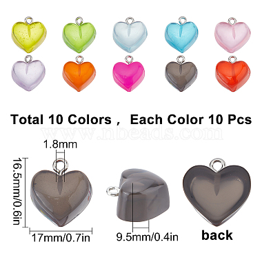 sunnyclue 100pcs 10 couleurs pendentifs en résine transparente pour la Saint-Valentin(FIND-SC0003-28)-2