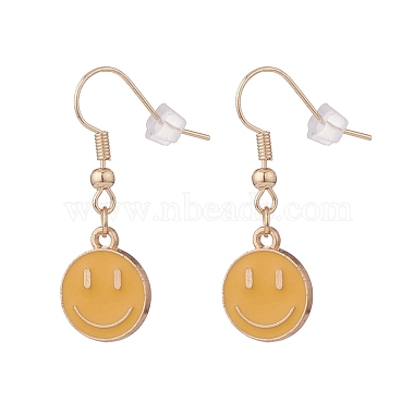 Flat Round with Smiling Face Enamel Dangle Earrings(EJEW-JE04860)-3