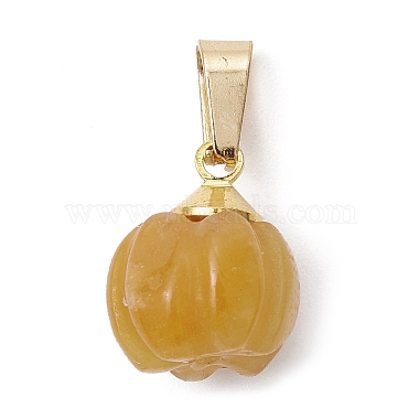 Natural Yellow Aventurine Pumpkin Charms with Golden Tone 304 Stainless Steel Snap on Bails(PALLOY-JF02349-02)-3