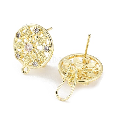 Hollow Flower Brass Micro Pave Cubic Zirconia Stud Earrings Finding(KK-E083-09G)-2