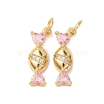 Brass Micro Pave Cubic Zirconia Pendants, Candy Charm, Cadmium Free & Lead Free, Rack Plating, Long-Lasting Plated, with Jump Ring, Real 18K Gold Plated, 19x6.5x3mm, Hole: 3.2mm(KK-D019-23G)
