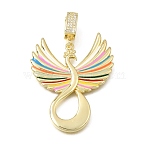 Brass Micro Pave Clear Cubic Zirconia Pendants, with Enamel, Phoenix Charms, Real 18K Gold Plated, 40x32x2mm, Hole: 7.5x5mm(KK-Z163-07G)
