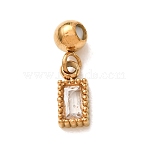 304 Stainless Steel Pave Clear Cubic Zirconia Charms, with Silicone inside, Rectangle with Beaded Edge Charms, Golden, 14mm, Hole: 0.6mm, pendant: 8x4x2mm(CU-CBAB6EC-14G-01)