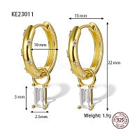 Real 18K Gold Plated 925 Sterling Silver Dangle Hoop Earrings, Rectangle Cubic Zirconia Drop Earrings, with S925 Stamp, Clear, 22x13mm(NQ5961-1)