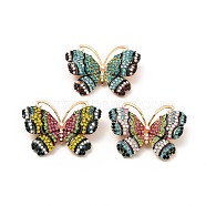 Rhinestone Butterfly Lapel Pin with ABS Pearl Beaded, Golden Alloy Badge for Backpack Clothes, Cadmium Free & Lead Free, Mixed Color, 34x46.5x6mm, Pin: 0.8mm(JEWB-I019-25KCG)
