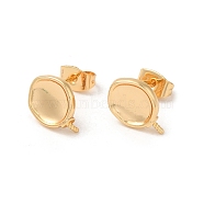 Twist Flat Round Brass Stud Earring Findings, with 925 Sterling Silver Pins, for Half Drilled Beads, Real 18K Gold Plated, 12x9mm, Pin: 12x0.8mm and 1mm(for Half Drilled Beads)(KK-M270-35G)