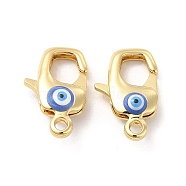 Brass Lobster Claw Clasps, with Enamel, Real 18K Gold Plated, Long-Lasting Plated, Evil Eye Pattern, Blue, 20x16x2mm, Hole: 2~3mm(KK-E075-01G-01)