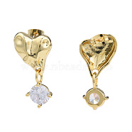 Cubic Zirconia Heart Dangle Earrings, Golden Brass Jewelry for Women, Nickel Free, Clear, 29x14.5mm, Pin: 0.7mm(EJEW-N011-77)