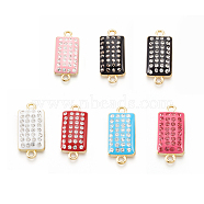Alloy Links, with Polymer Clay Rhinestone, Rectangle, Light Gold, Mixed Color, 24.5x11x4mm, Hole: 2mm(RB-S057-02-M)