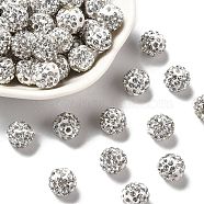 Pave Disco Ball Beads, Polymer Clay Rhinestone Beads, Round, Crystal, PP13(1.9~2mm), 6 Rows Rhinestone, 10mm, Hole: 1.5mm(RB-A130-10mm-9)