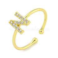 Rack Plating Brass Open Cuff Rings for Women, with Cubic Zirconia, Cadmium Free & Lead Free, Long-Lasting Plated, Letter, Letter N, Inner Diameter: 17.5mm, Letter: 7.5x6mm(RJEW-F162-02G-N)