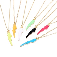 Brass Enamel Pendant Necklaces, Real 18K Gold Plated, Long-Lasting Plated, Lightning Bolt, Mixed Color, 16.7 inch(42.5cm)(NJEW-P257-01G)