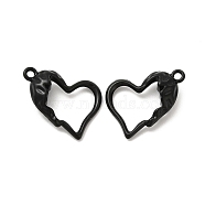 Spray Painted Alloy Pendants, Hollow Heart Charm, Black, 21x15.5x0.6mm, Hole: 1.6mm(FIND-B018-01F)