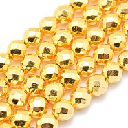 Electroplate Non-magnetic Synthetic Hematite Beads Strands, Grade AAA, Long-Lasting Plated, Faceted, Round, Golden Plated, 8mm, Hole: 1mm, about 53pcs/strand, 15.7 inch(40cm)(G-L485-03E-G)