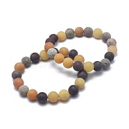 Natural Mixed Gemstone Bead Stretch Bracelets, Frosted, Round, 2-1/8 inch~2-3/8 inch(5.5~6cm), Bead: 8mm(X-BJEW-K212-B-029)