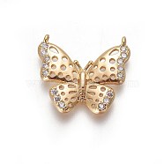 Brass Micro Pave Cubic Zirconia Pendants, Butterfly, Clear, Golden, 19x21x2.7mm, Hole: 1.2mm(ZIRC-O027-09G)