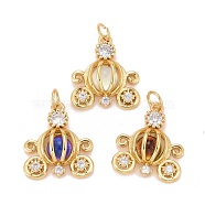 Brass Micro Pave Clear Cubic Zirconia Pendants, with Real 18K Glod Plated Brass Loops & Glass, Cadmium Free & Nickel Free & Lead Free, Tortoise, Mixed Color, 19x17x5mm,  Jump Ring: 5x0.8mm, 3.5mm Inner Diameter(ZIRC-C030-06G)