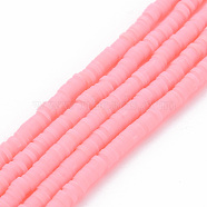 Handmade Polymer Clay Bead Strands, Heishi Beads, Disc/Flat Round, Pink, 4x0.5~1mm, Hole: 1.5mm, about 320~447pcs/strand, 15.74~16.92 inch(CLAY-T002-4mm-59)