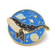 Whale with Planet Enamel Pin, Ocean Animal Alloy Enamel Brooch for Backpacks Clothes, Golden, Dodger Blue, 25.5x29.5x9mm(JEWB-C008-38G)