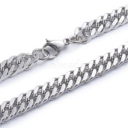 Men's 304 Stainless Steel Diamond Cut Cuban Link Chain Necklaces, with Lobster Claw Clasps, Stainless Steel Color, 24.21 inch(61.5cm)(NJEW-L173-002B-P)