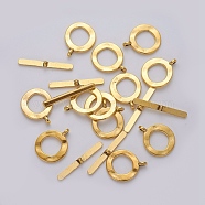 Tibetan Style Alloy Toggle Clasps, Ring, Antique Golden, Lead Free, Cadmium Free and Nickel Free, Size: Ring: 17mm wide, 21mm long, Bar: 29mm long, hole: 2mm(X-GLF1310Y-NF)
