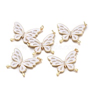 Brass Micro Pave Clear Cubic Zirconia Pendants, with Enamel and Jump Rings, Butterfly, Real 18K Gold Plated, White, 38.5x35x2mm, Hole: 3mm(ZIRC-I046-13D)