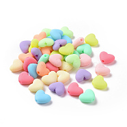 Rubberized Style Acrylic Beads, Heart, Mixed Color, 11x13.5x5.5mm, Hole: 2mm, 925pcs/500g(SACR-P018-03M)